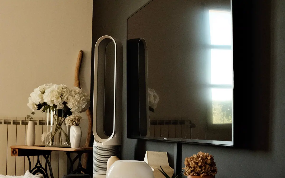 Wall-mounted television in a finished living room